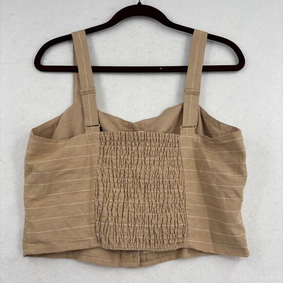 Skies Are Blue Crop Tank Top Size L Beige Stripe Linen Blend Smocked Back - Picture 4 of 11